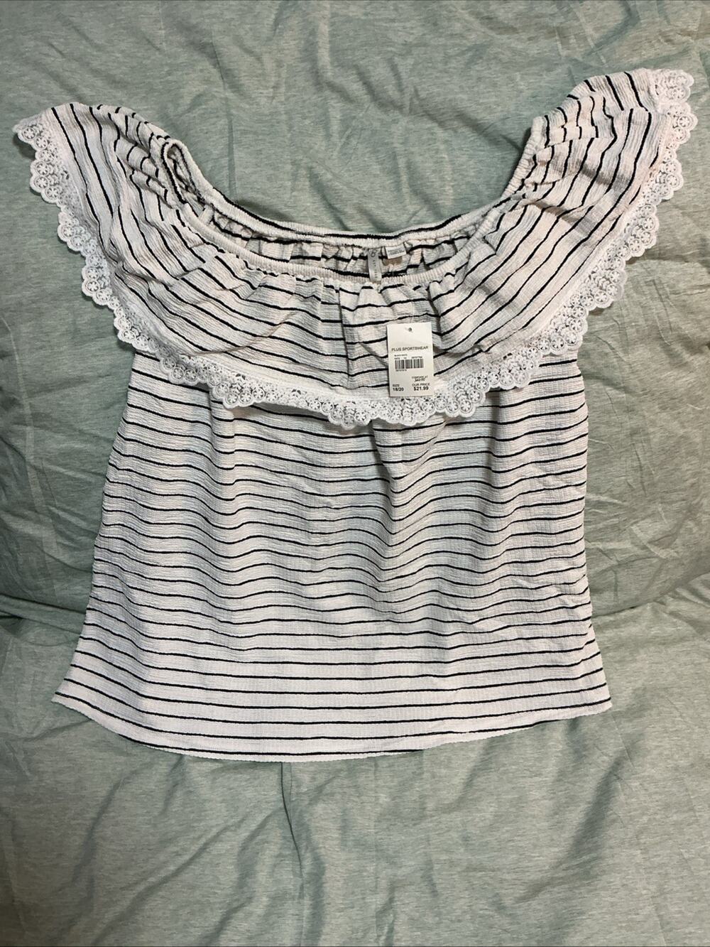 Cato’s Off The Shoulder Black /White Stretch Striped Shirt Plus Size 18/20 3557